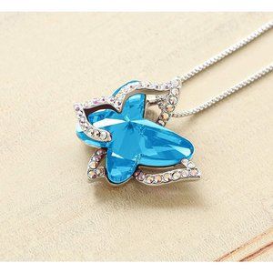 New Butterfly Birthstone Crystal Necklace - Silver Tone with 18”+2” Chai…